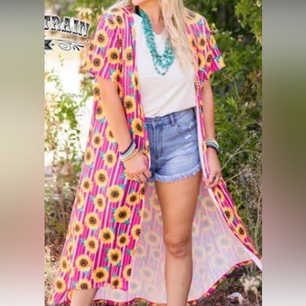 Crazy train sunny side sunflower maxi duster size‎ Medium